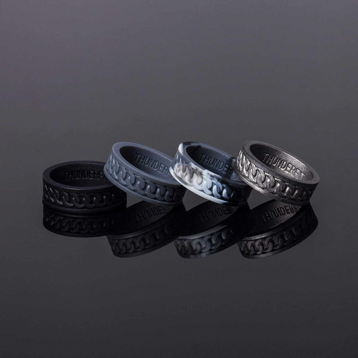 ThunderFit Silicone Wedding Rings for Men, Chain Design Rubber Engagement Bands 7mm Wide 2mm Thick - 1/4/7 Variety Multipack