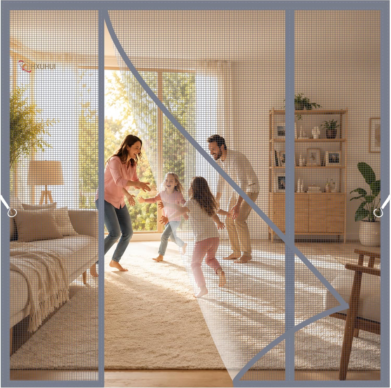 Mosquitera doble abatible gris 165x265 cm HXUHUI