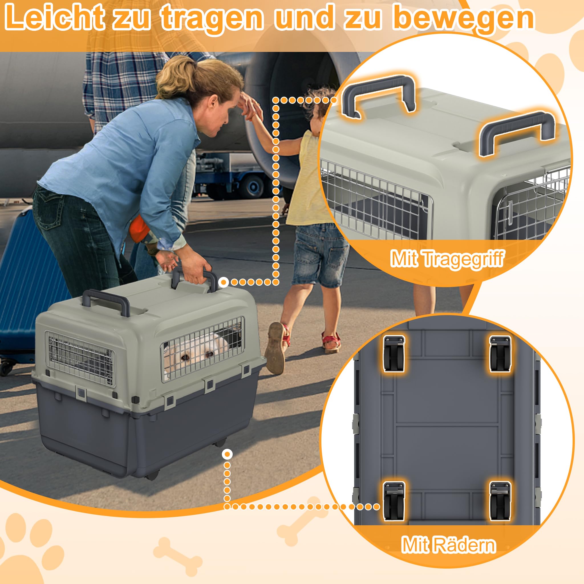 Trasportino per cani e gatti, 67 x 51 x 58,5 cm, con chiusura di sicurezza e ruote, trasportino per auto, aereo e viaggio, fino a 12,5 kg