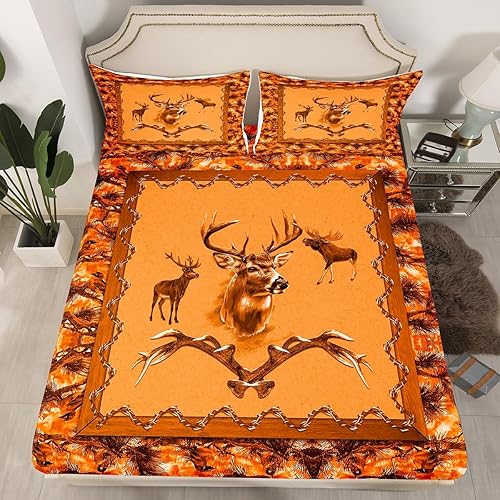 Miniatura 98 de Erosebridal Sábanas rústicas de oso para decoración de cabaña, camping, sábana bajera ajustable de ciervos de caza para cabaña, juego de ropa