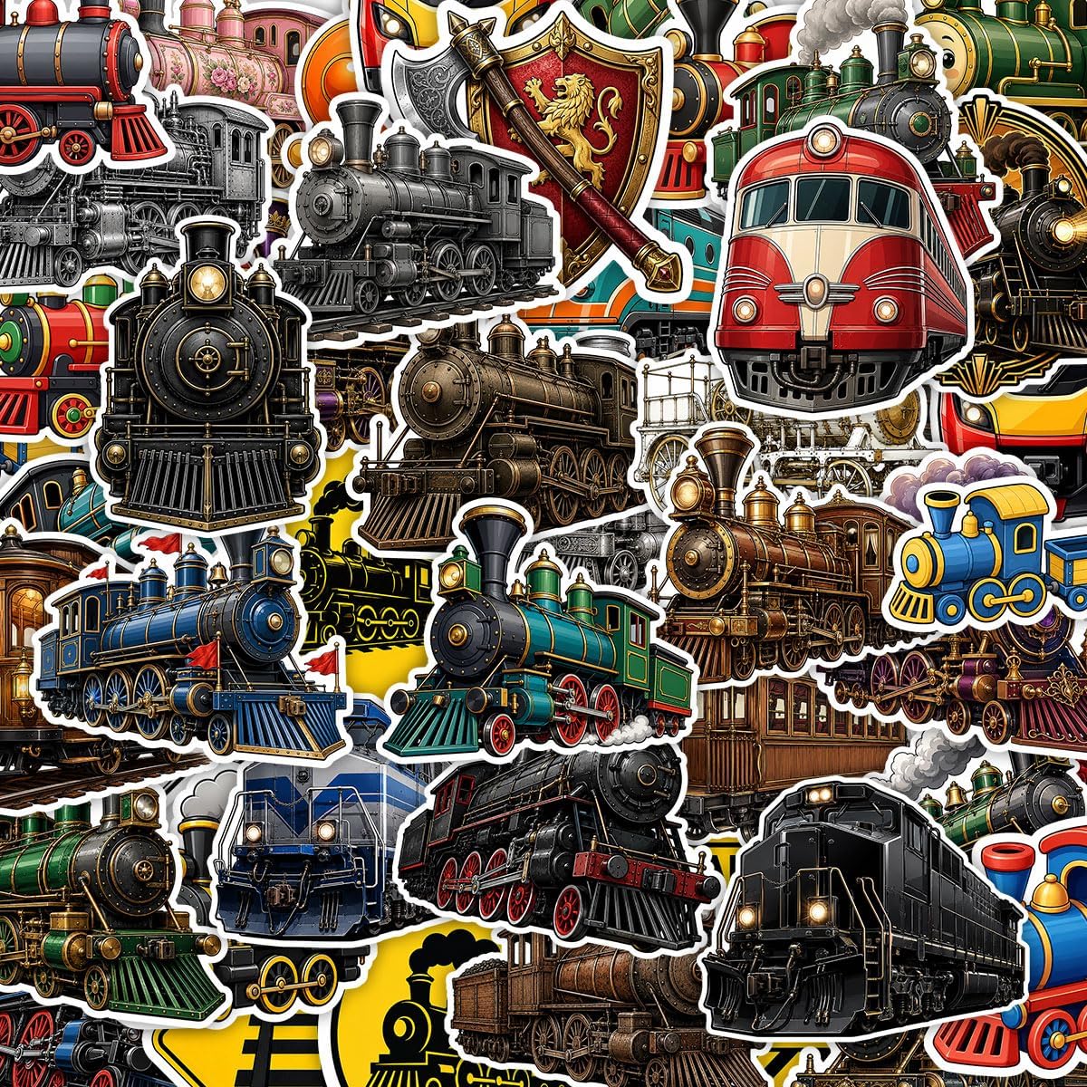 50PCS Train Vinyl Sticker Pack Decals Locomotive Railroad Engine Kids Gift