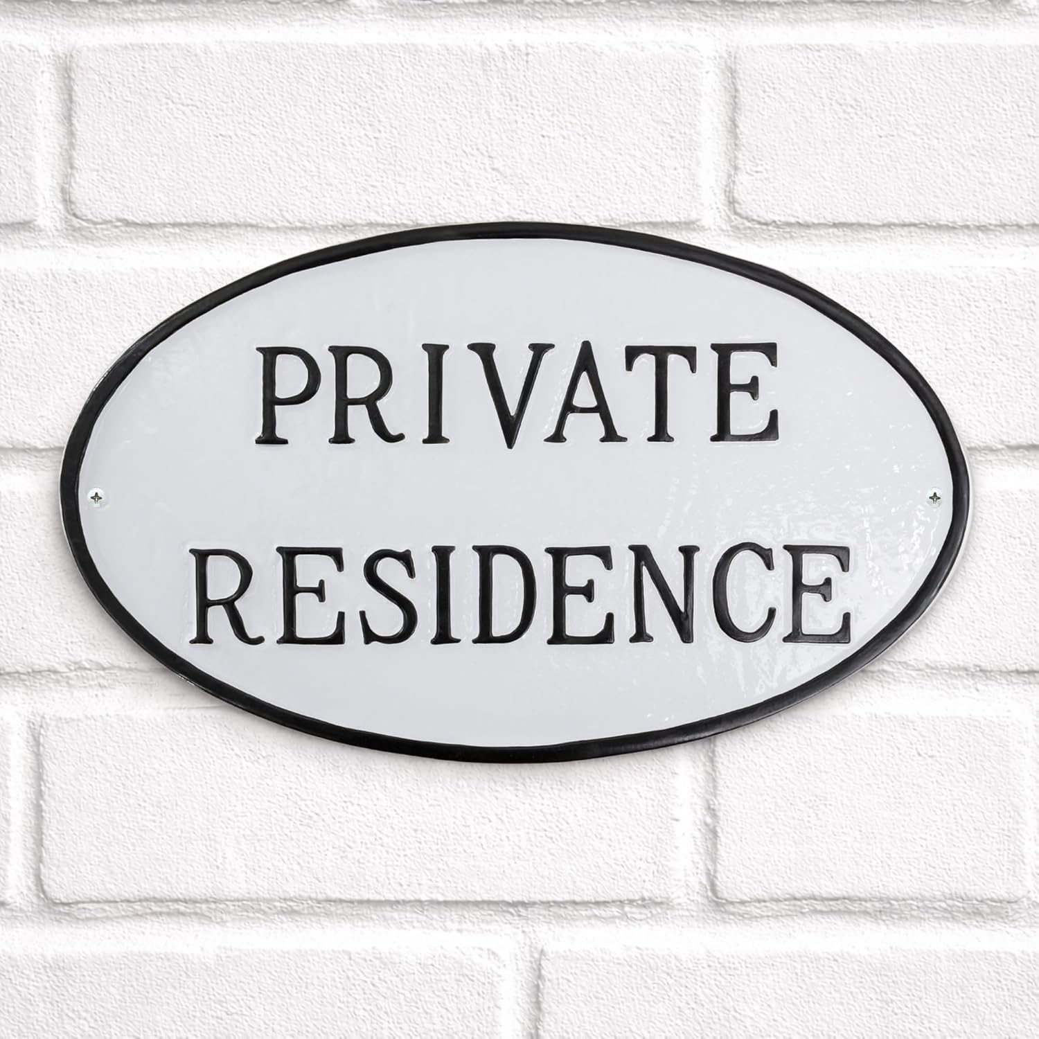 Montague Metal Products Private Residence Sign – White & Black Wall Mounted Oval Metal Plaque, 6" x 10" Outdoor Home Private Property Sign