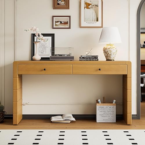 Miniatura 189 de Mesa consola contemporánea con parte superior de madera de hormigón de inspiración industrial, armario de almacenamiento de acento para sala de Gris