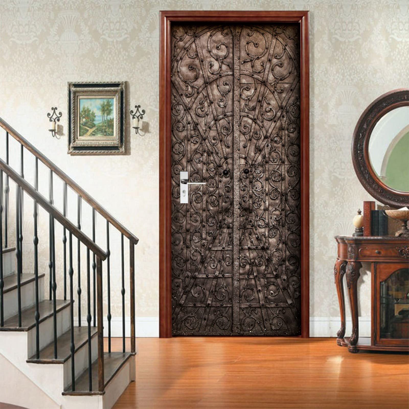 Vieille porte métallique ornée sticker 3D artistique