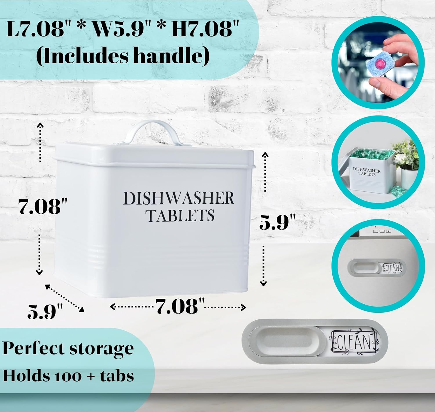 Farmhouse Dishwasher Pods Container with Lid – Metal Dishwasher Pod Holder for Kitchen Organization, Dish Pods Storage Box Holds Over 100 Pacs