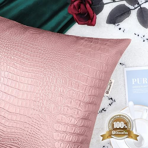 Miniatura 145 de BRAWARM Fundas de almohada de piel sintética de 16 x 16 pulgadas, paquete de 2 fundas de almohada de cuero plateado, almohadas decorativas de piel