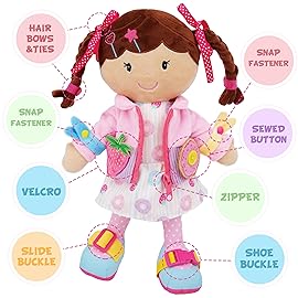 June Garden 15.5 Dressy Friends Daisy - Educational Stuffed Plush Doll for Kids and Toddlers 2 Years and Up - Montessori Buckle Soft Toy