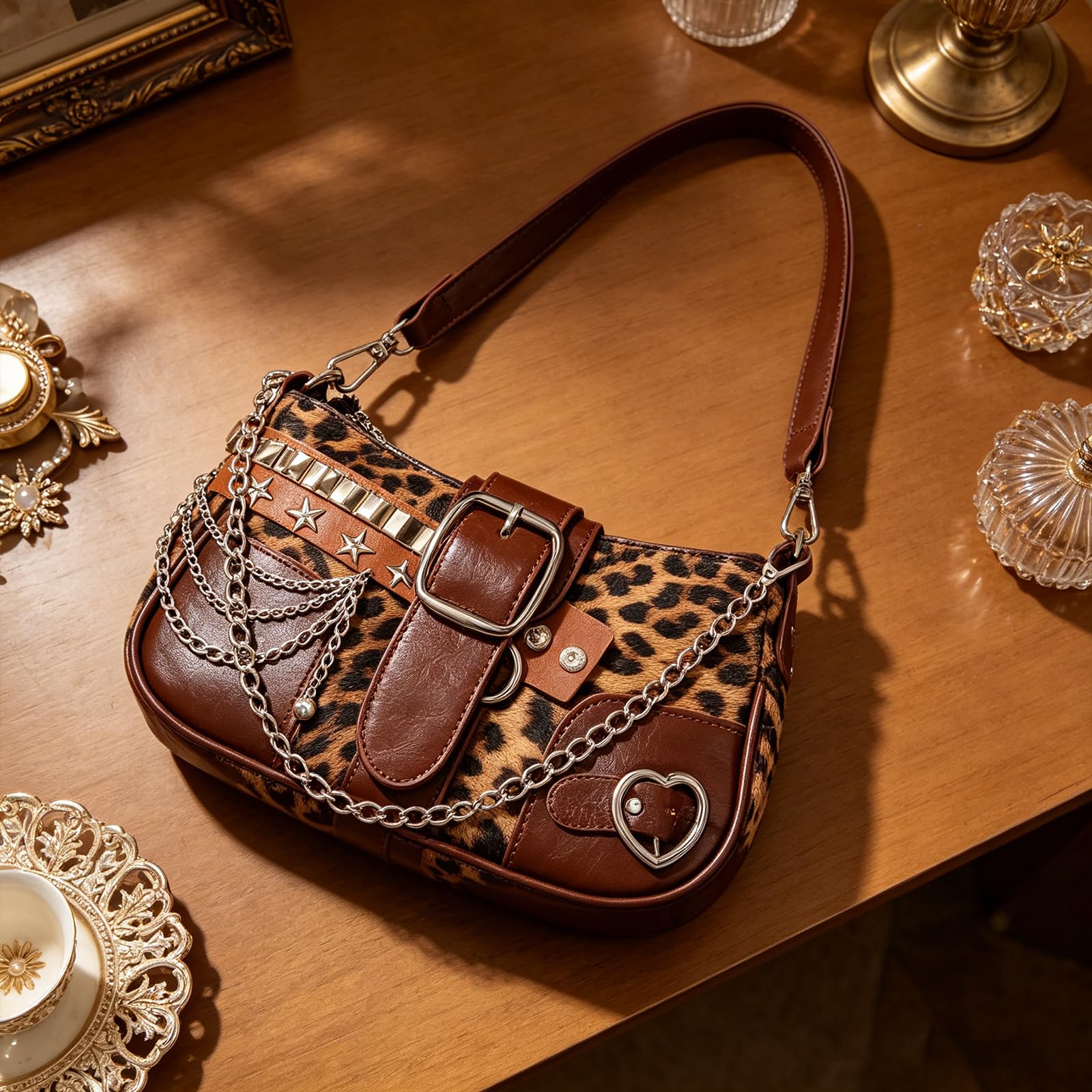 AfitLulu Mała damska torba na ramię z denimu, z łańcuszkiem na rękę i odpinanym paskiem na ramię, mała Y2k Fashion torba na ramię Hobo Bag z zamkiem błyskawicznym