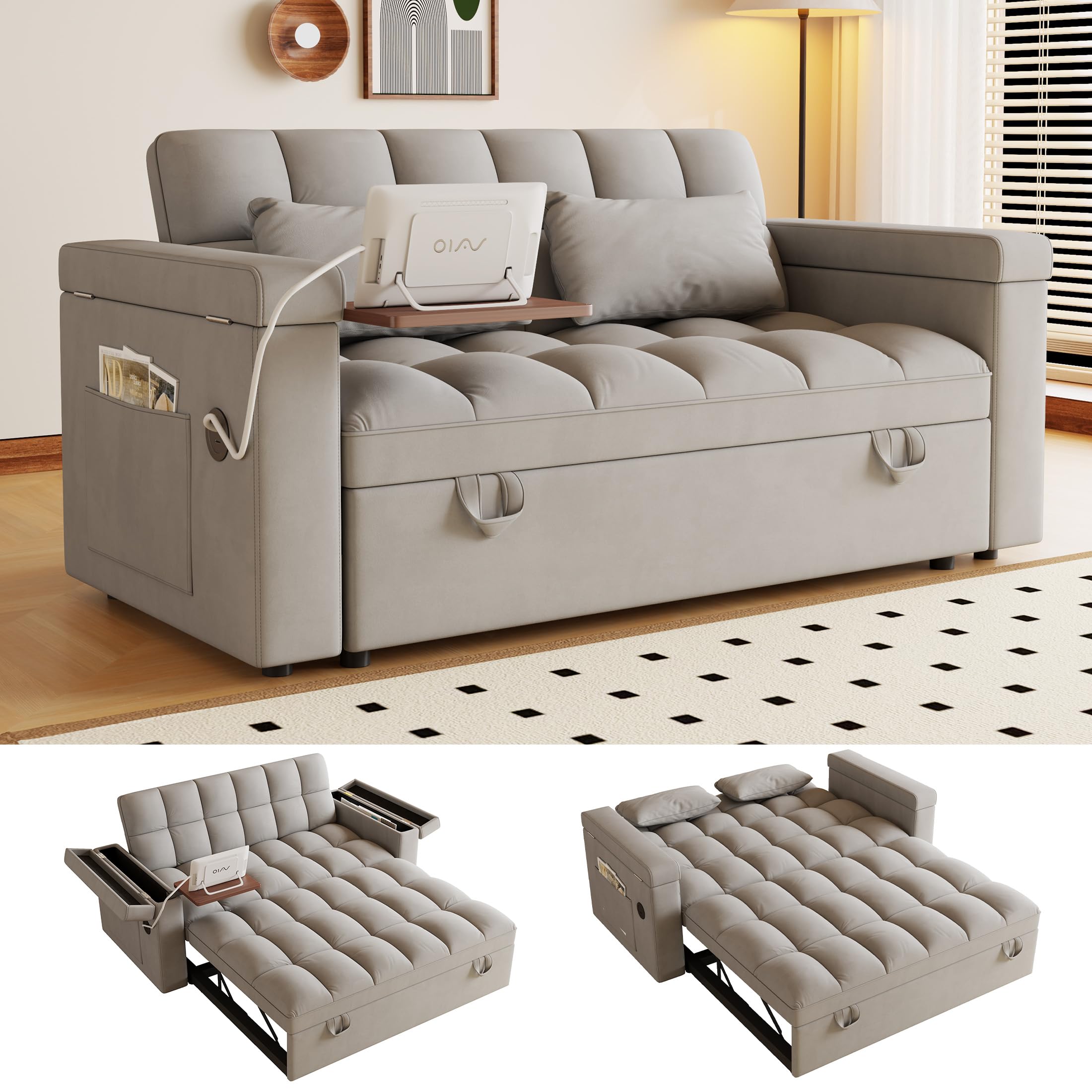 65'' Sleeper Sofa, 3-in-1 Convertible Sofa Bed for Apartments,Dark Grey; incompleteIncomplete-sofa arms only.