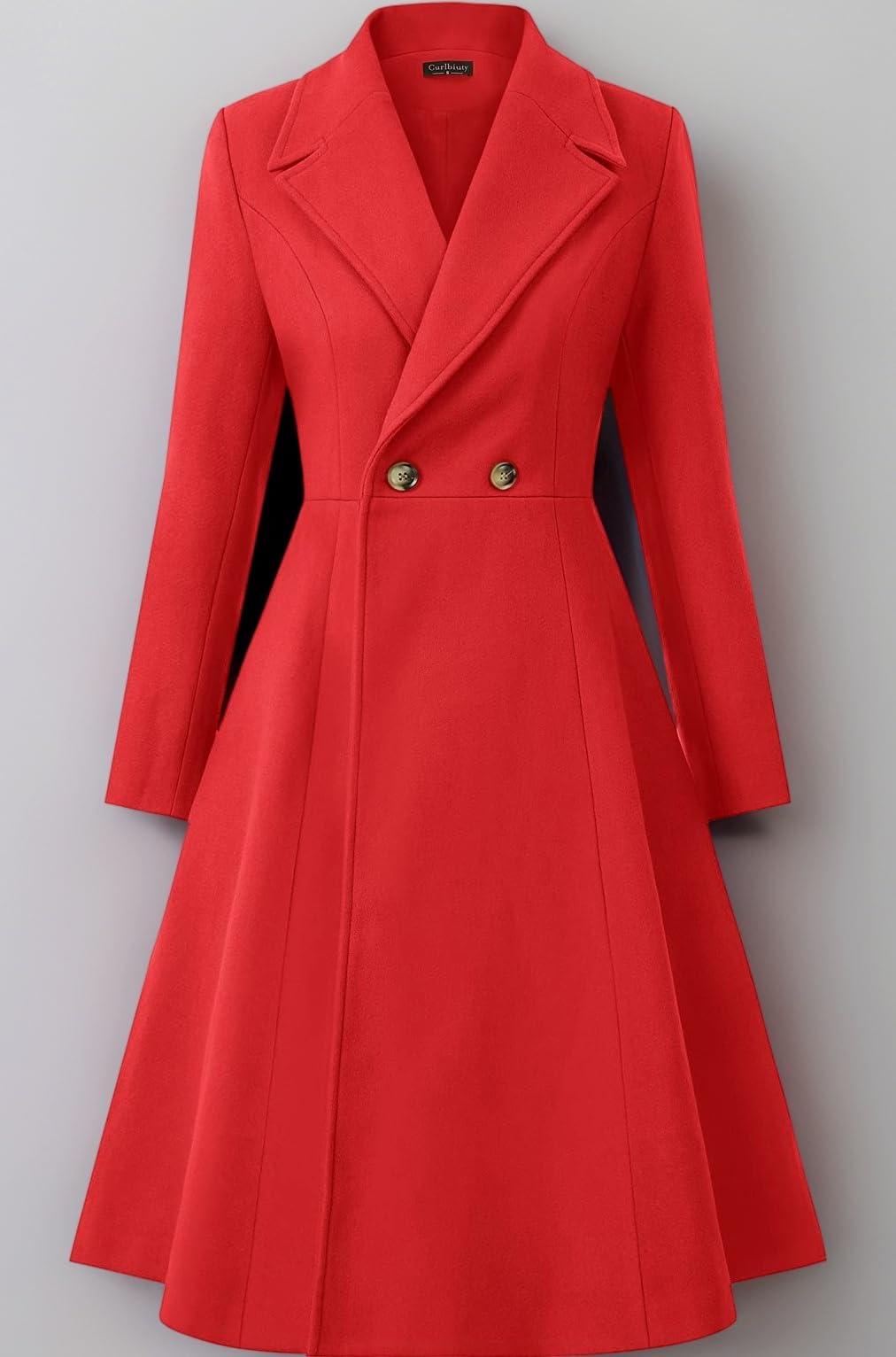 CURLBIUTY Women Swing Double Breasted Wool Pea Coat Winter Long Overcoat Jacket