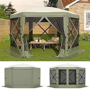 13x13FT 6-Sided Pop Up Gazebo Tent One-Push Setup Canopy Tent with Removable Canopy Top Wind Cloths Outdoor shelter