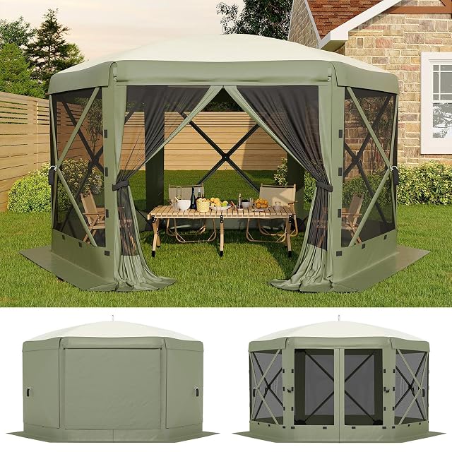 13x13FT 6-Sided Pop Up Gazebo Tent One-Push Setup Canopy Tent with Removable Canopy Top Wind Cloths Outdoor shelter