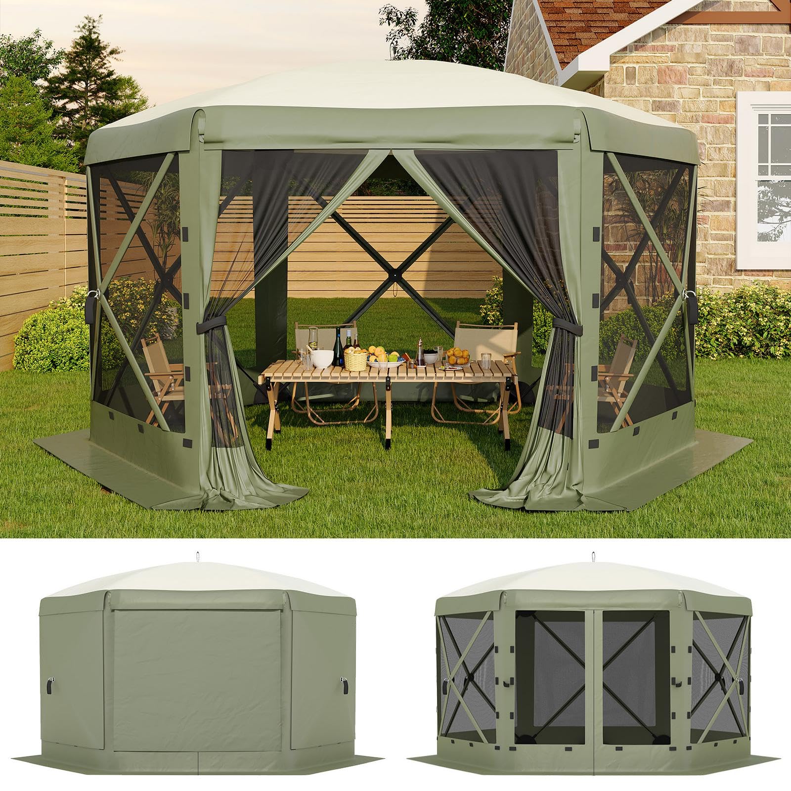 13x13FT 6-Sided Pop Up Gazebo Tent One-Push Setup Canopy Tent with Removable Canopy Top Wind Cloths Outdoor shelter