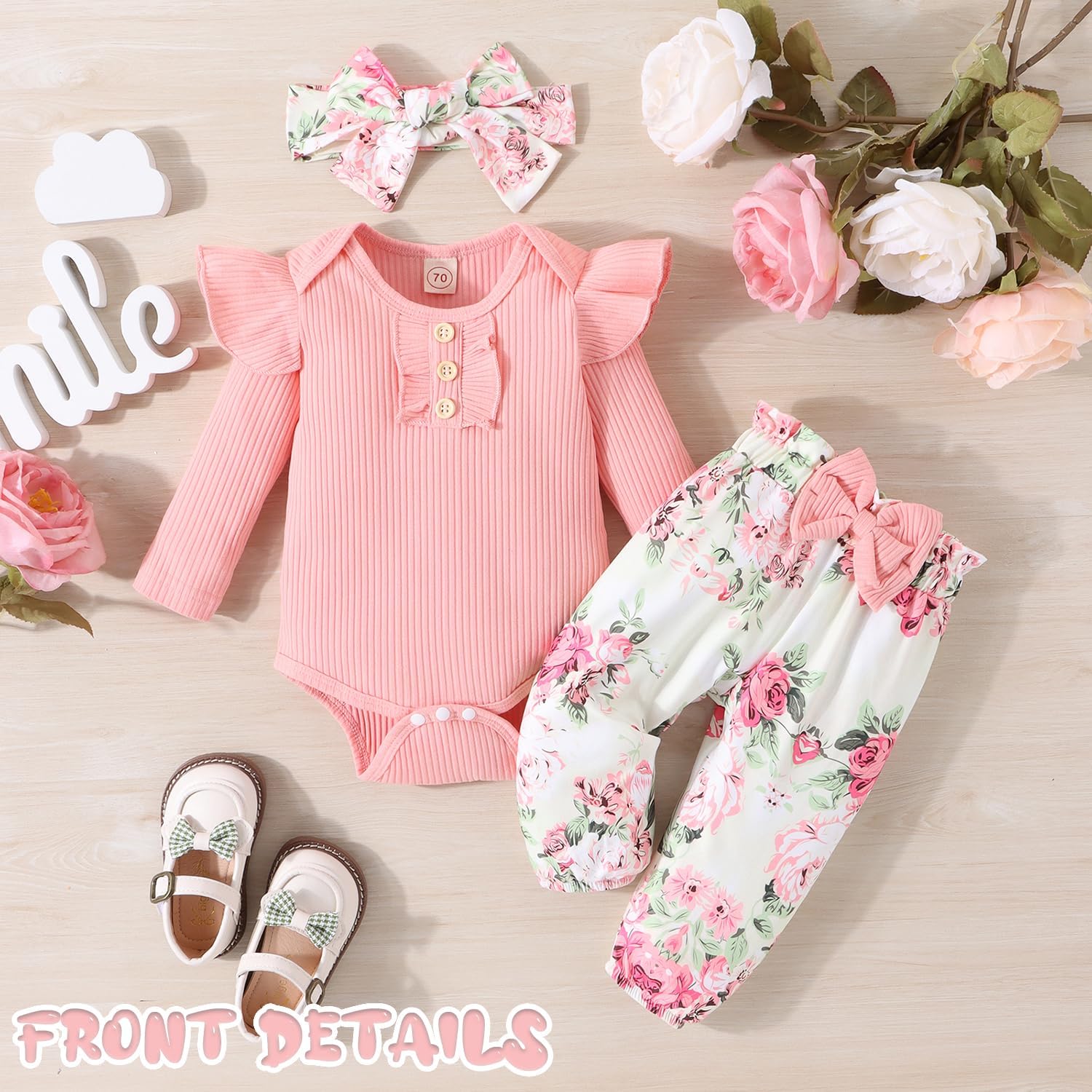 GDTOGRT Baby Girl Clothes Newborn Infant Outfits Ruffle Romper+ Floral Pants + Cute Headband Sets for Girls - Image 2