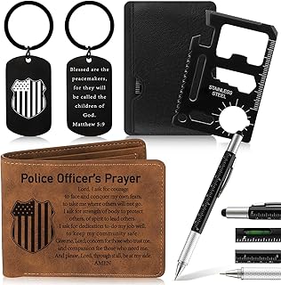 4 Pcs Police Gifts Set for Men with Retro Brown Wallet 6 in 1