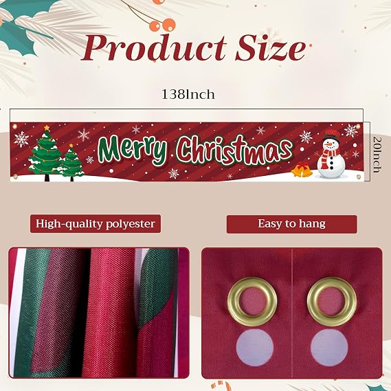 HOOSUN Christmas Decorations Outdoor Indoor,138 x 20 Inch Merry Christmas Banner for Outside,Large Xmas Tree Snowman Banners Yard Fence Decorations,Xmas Decor Banner for Fence,Proch,Wall,Party