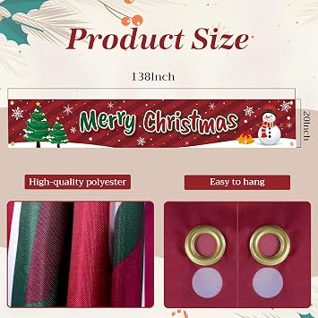 HOOSUN Christmas Decorations Outdoor Indoor,138 x 20 Inch Merry Christmas Banner for Outside,Large Xmas Tree Snowman Banners Yard Fence Decorations,Xmas Decor Banner for Fence,Proch,Wall,Party