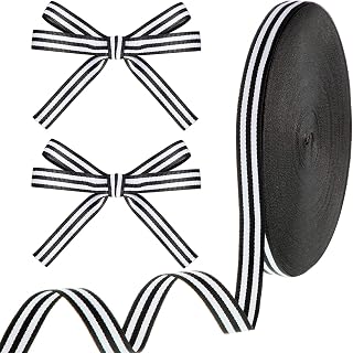 50 Yard Grosgrain Stripe Ribbon Black and White Stripe Ribbon Polyester Fabric for Valentine's Day Wedding DIY Crafts Gifts Wrapping Bouquets Cake Decoration (Black White Stripe, 5/8 Inch Wide)
