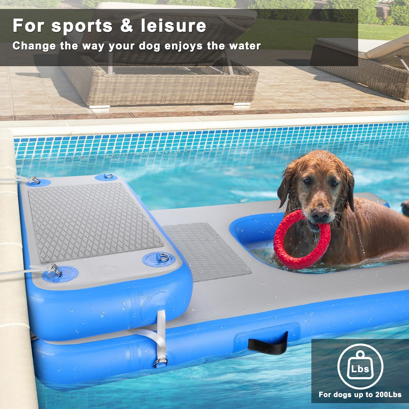 Rampa flotante inflable para perros, plataforma flotante resistente a pinchazos, fácil acceso al agua para piscinas, lagos y playas