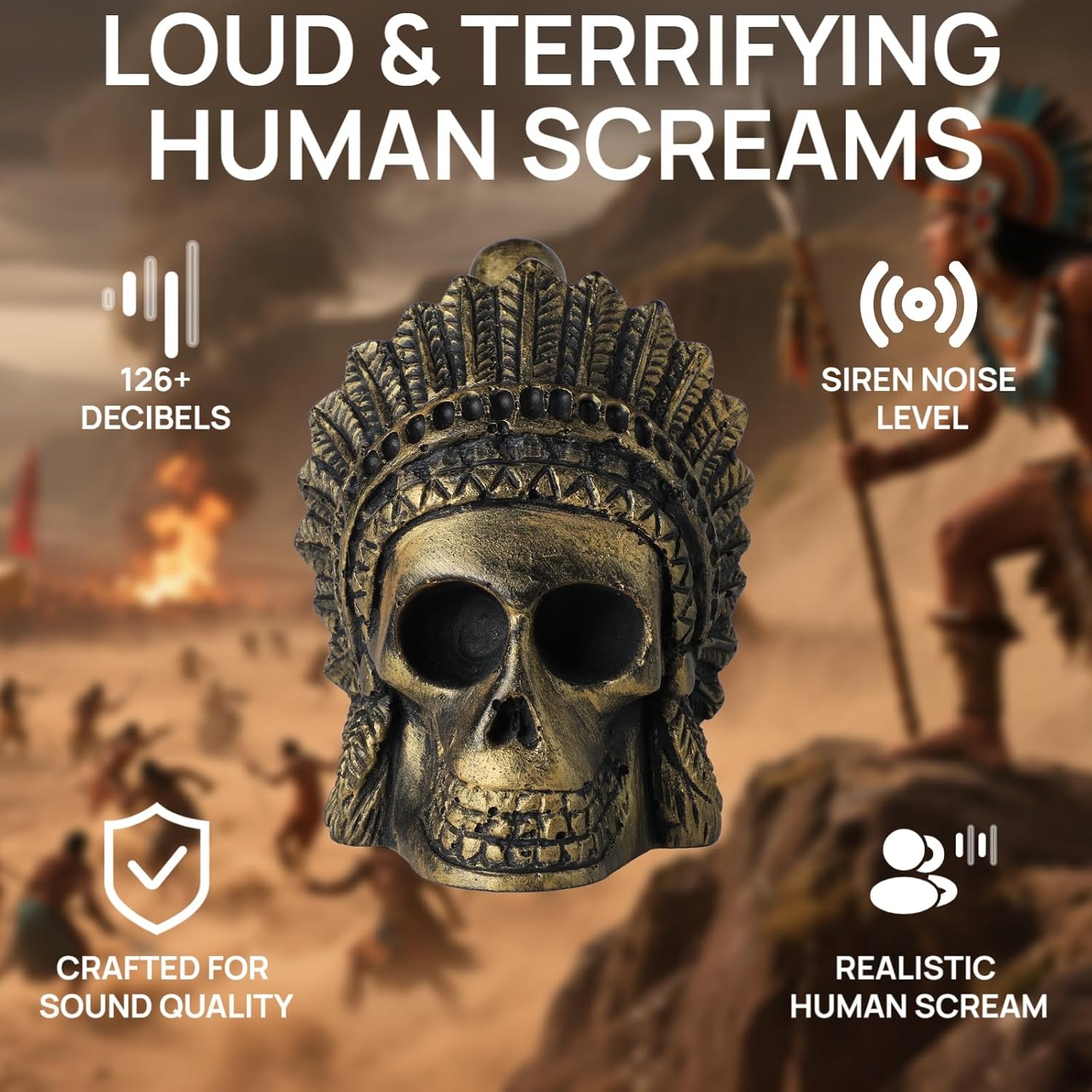 Screaming Aztec Death Whistle - War Coppery Retro Design - 126+ Decibels Extremely Loud Human Scream - Screaming Aztec War Whistle - Halloween Decorations Gifts - Image 3