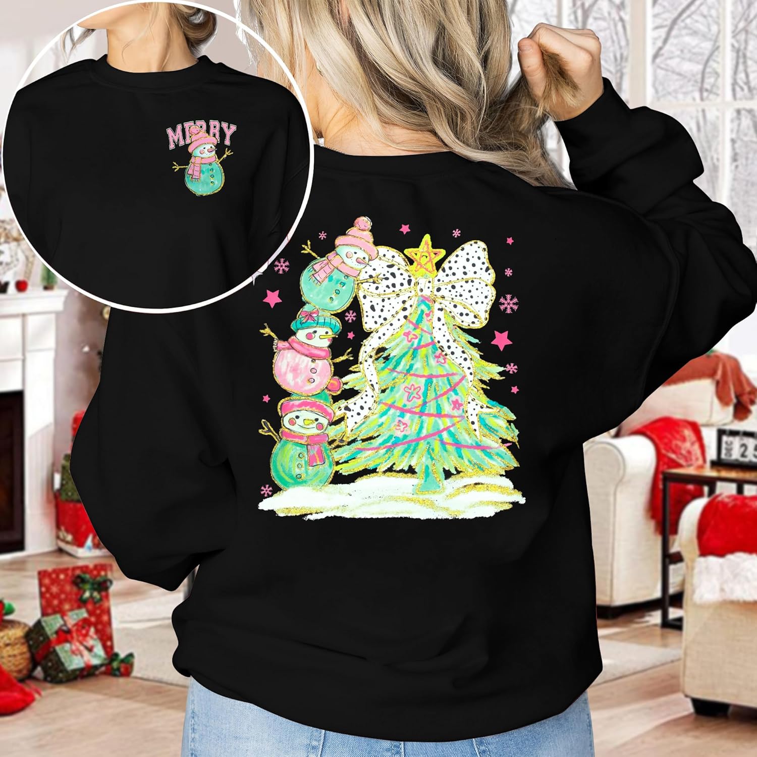 MNLYBABY Merry Christmas Santa Sweatshirt Oversized: Women Christmas Shirt Santa Claus Sweater Christmas Vibes Retro Tops - Image 5