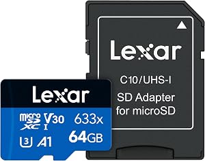 Lexar High-Performance microSDXC 633x 64GB UHS-I Card w/SD Adapter - LSDMI64GBBNL633A