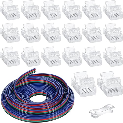 Miniatura 7 de Zhengmy Paquete de 20 conectores de tira LED sin soldadura transparentes para riel de iluminación, conector de pin LED, con tira de luces de