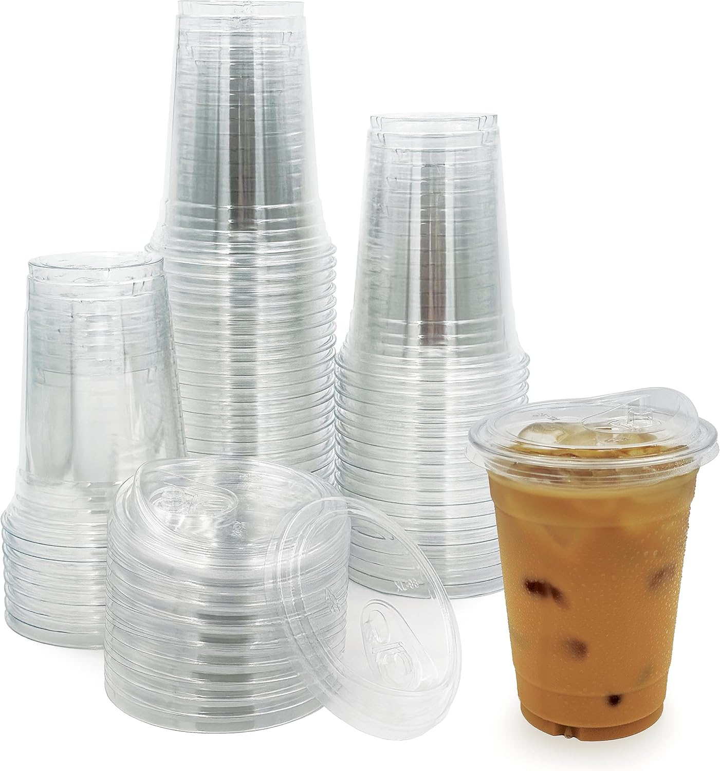 PAMI Clear 12oz Plastic Cups With Sip Lids [Pack of 50