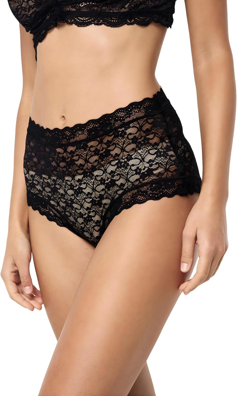 Papinelle Women’s Lulu Lace High-Rise Panty - Breathable Lightweight Sheer Lace Lingerie with Flattering High-Waist Fit