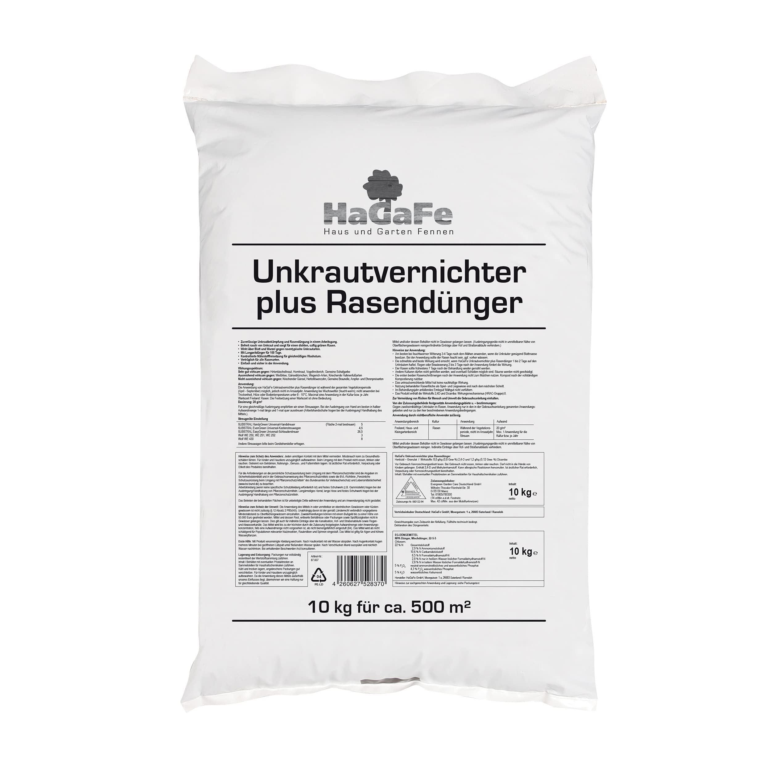 Unkrautvernichter plus Rasendünger Dünger mit UV NPK Volldünger 10 kg (1 x 10 kg)