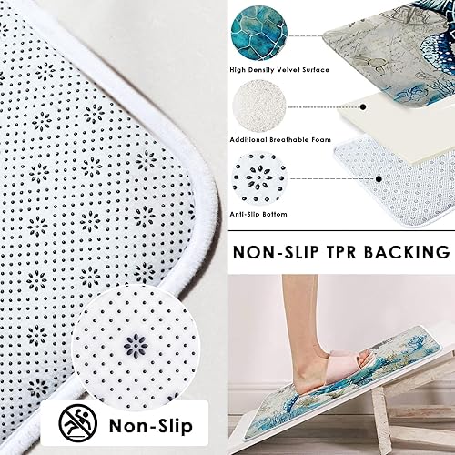 Miniatura 3 de Juego de baño azul marino con cortina de ducha y alfombras y accesorios, juego de cortinas de ducha de tortuga, cortinas de ducha azules y grises