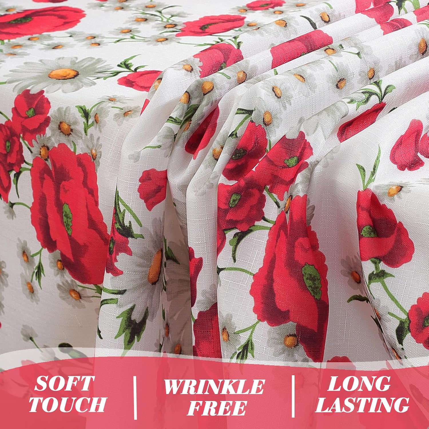 SASTYBALE Spring Summer Tablecloth, Red Floral, 60 x 102 Inches image 5