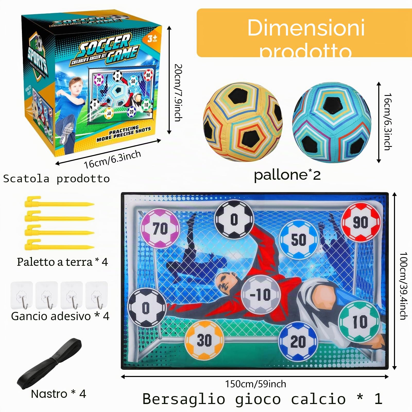 KOIROI Set da Gioco con Pallone da Calcio per Bambini di 3 4 5 6 7 8 Anni, Gioco del Lancio del Calcio Giochi da Esterno per Bambini Gioco Calcio, Regalo di Compleanno per Ragazzi e Ragazze