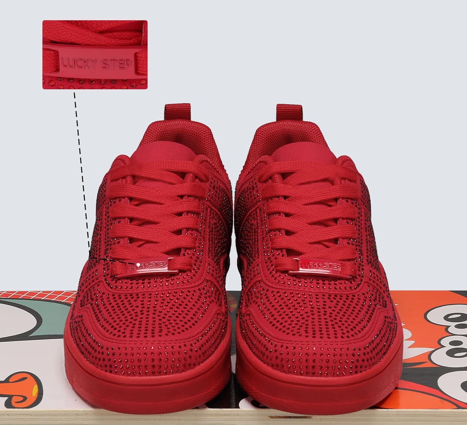 LUCKY STEP Women Fashion Sparkle Rhinestone Sneakers White Leather Low Top Tennis Shoes Lace Up Casual Comfortable Walking Shoe - Image 6