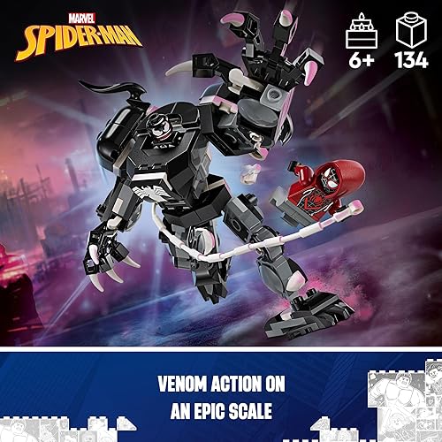 Miniatura 2 de LEGO Marvel Venom Mech Armor vs. Miles Morales, acción posable para niños, juego de construcción de Marvel con minifiguras, juguete de viaje, regalo
