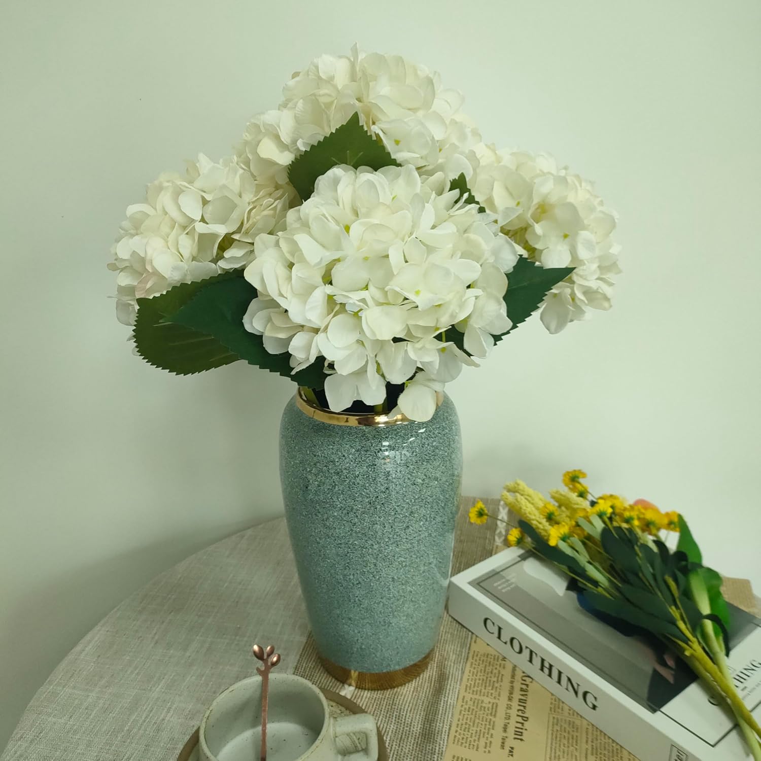 Ivory Hydrangea Artificial Flowers,10 Pcs Faux Ivory Hydrangea Flowers,Artificial Hydrangeas Flowers with Stems,Fake Hydrangeas,Silk Hydrangeas Flowers with Stems for Home Decor
