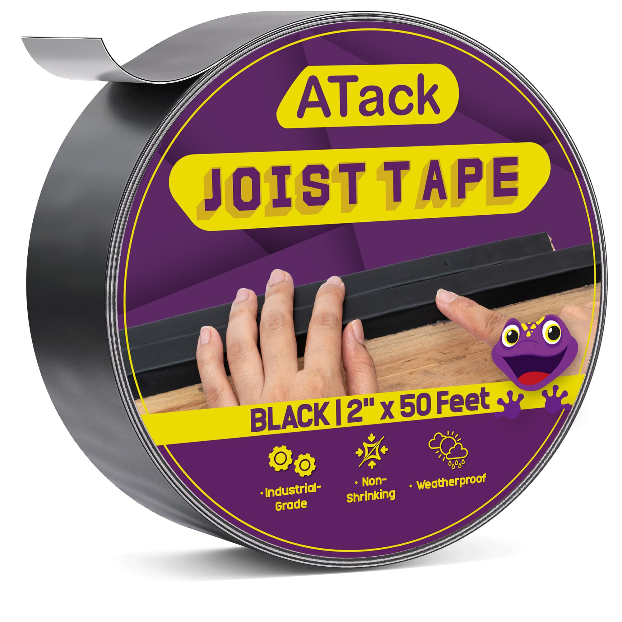 ATack Cinta impermeable de 2 pulgadas x 50 pies, sellador intermitente de butilo que no se encoge, cinta de vigueta de borde de alta adherencia para protección durante todo el año en madera, metal