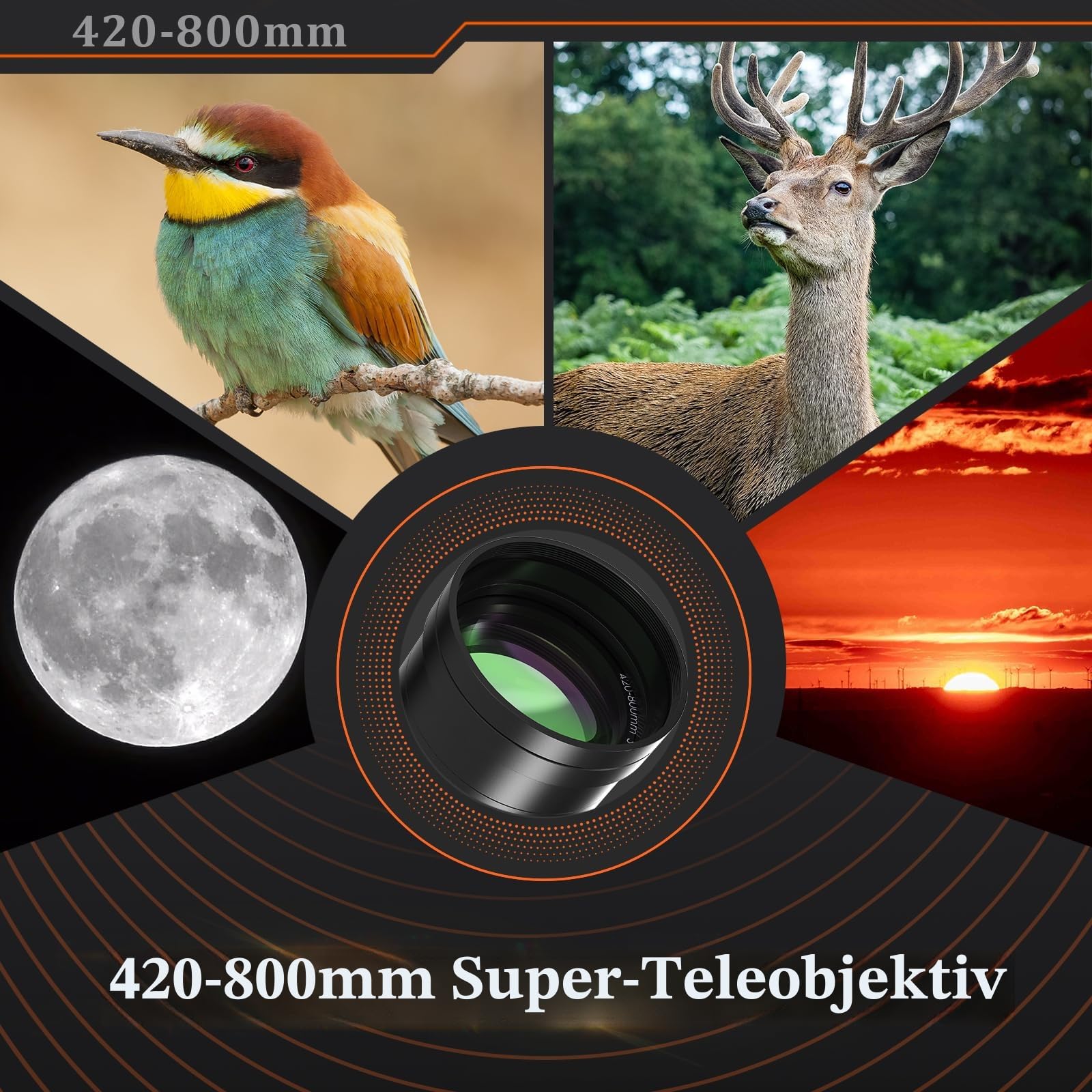 BENOISON Teleobjektiv 420-800mm, EF Objektiv für Canon DSLR, Manueller Fokus MF Zoom Objektiv für Canon 4000D 2000D 1500D 1300D 1200D 850D 800D 750D 600D 500D 250D 90D 80D 77D 7D 6D 5D 1D