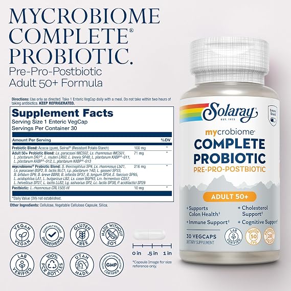 SOLARAY Mycrobiome Complete Probiotic Adult 50+, 30 VegCaps