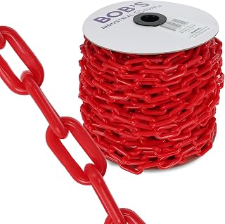 BISupply Red Plastic Chain Links - 125ft x 2in Plastic Barrier Chain for Safety Crowd Control or Plastic Links Halloween Decor Chains for Costumes