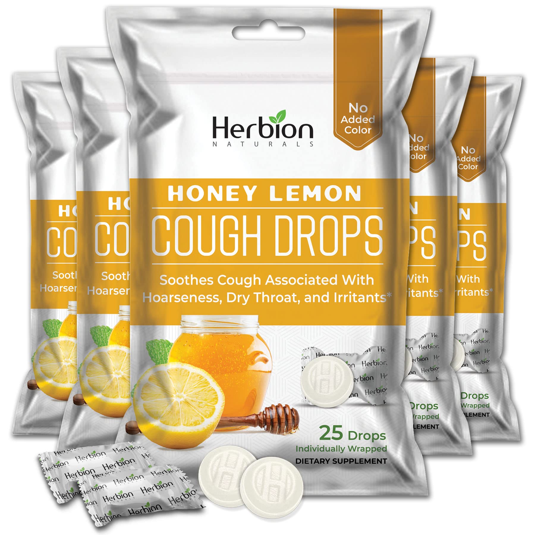 Cough Drops with Natural Honey Lemon Flavor 125 Counts Relieves Cough Soothes Sore Throat (Pack of 5, 25 Counts per Pack)
