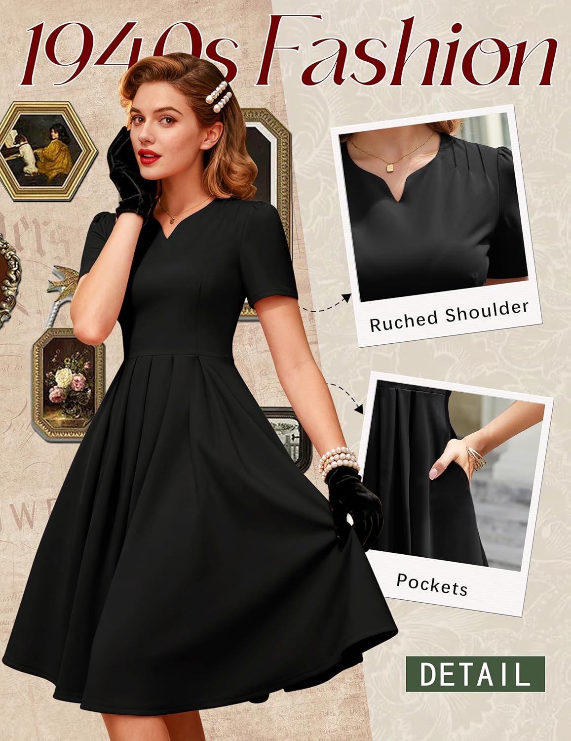 Wedtrend 1950s Dresses for Women Midi Retro Dresses 1940s Tea Party Dress with Pockets - Image 4