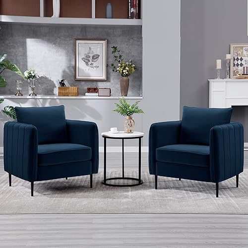 Miniatura 44 de Silla decorativa de piel sintética, sillón moderno de mediados de siglo para sala de estar, silla de lectura, sofá individual, cojín de espuma de