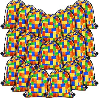 Shappy 12 Packs Building Blocks Goodie Candy Treat Bags Building Blocks Drawstring Gift Bags Kids Birthday Party Favor Bags for Building Block Party Supplies Decorations, Shappy-Blocks Goodie-09