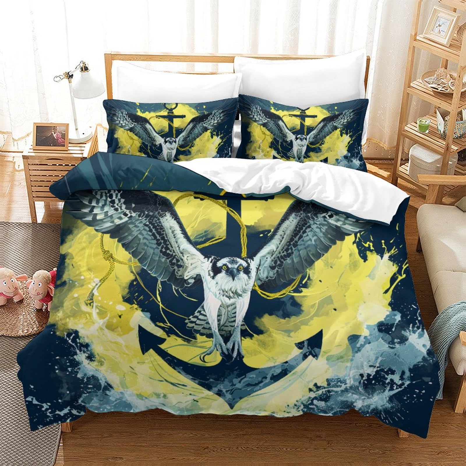 Housse de couette en microfibre douce 260x220 cm motif animal marin pour enfants