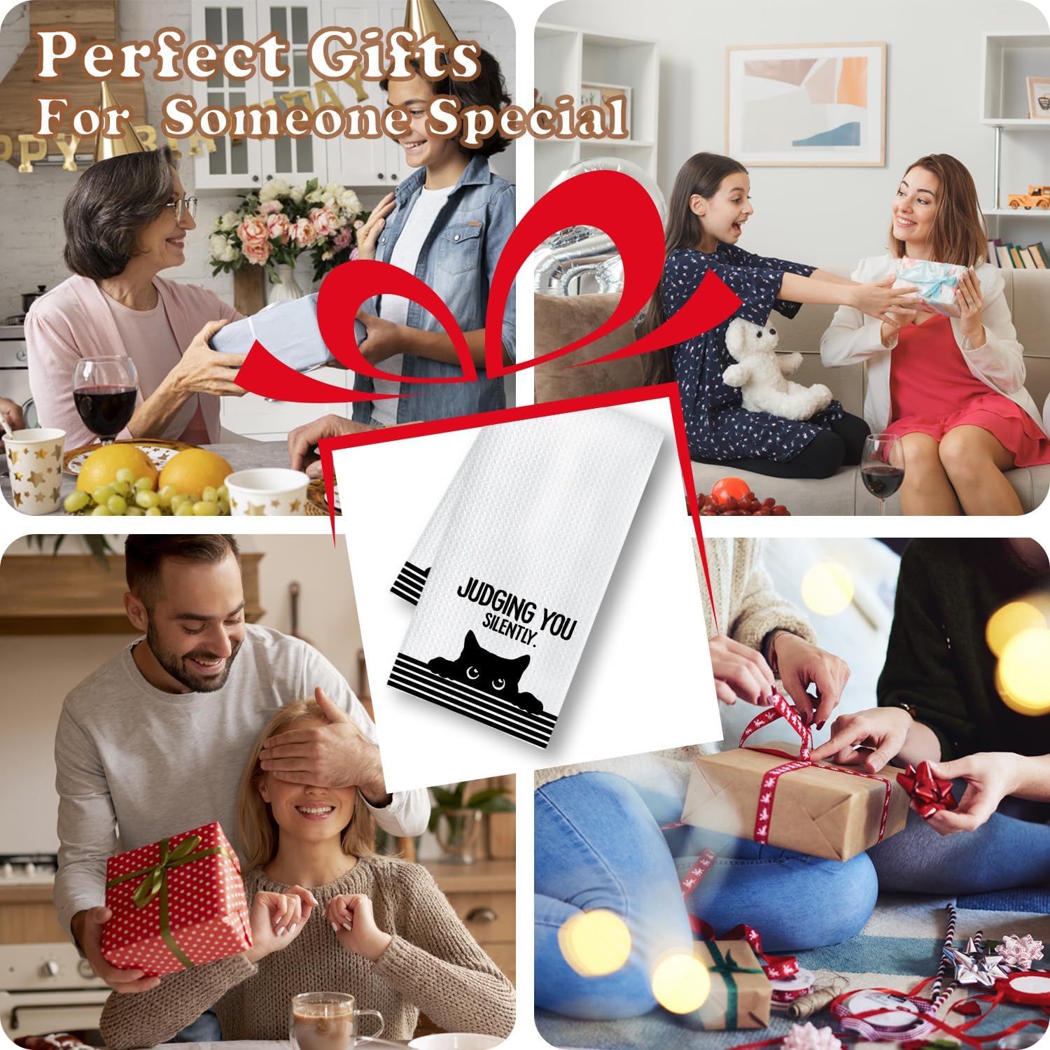 Chicimln Funny Black Cat Kitchen Towels, Cat Lover Lady Mom Gifts Decorative Hand Towels for Bathroom, Judging You Silently Black Kitten Dish Tea Towel Drying Cloth for Kitchen, 16x24 Inch - Image 4