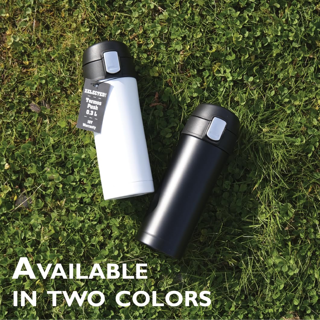 Thermos isotermico da 300 ml in acciaio inossidabile| Zelected Push | Mantiene il caldo per 6 ore e il freddo per 12 ore|Coperchio con chiusura a chiave, impermeabile e anti-perdita| Bianco