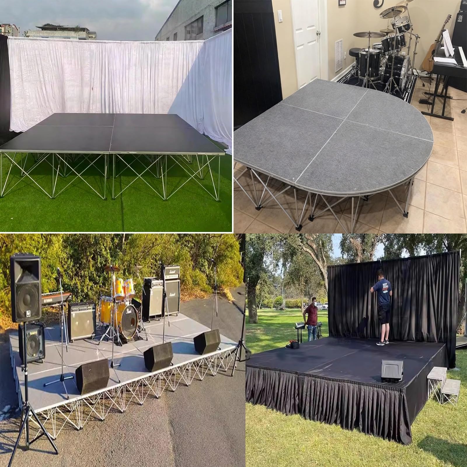 Plataforma de escenario portátil de aluminio, superficie antideslizante, tarima elevada para conciertos, bodas, auditorios escolares y fiestas. | H 7.9in/20cm,30x30cm/12x12"