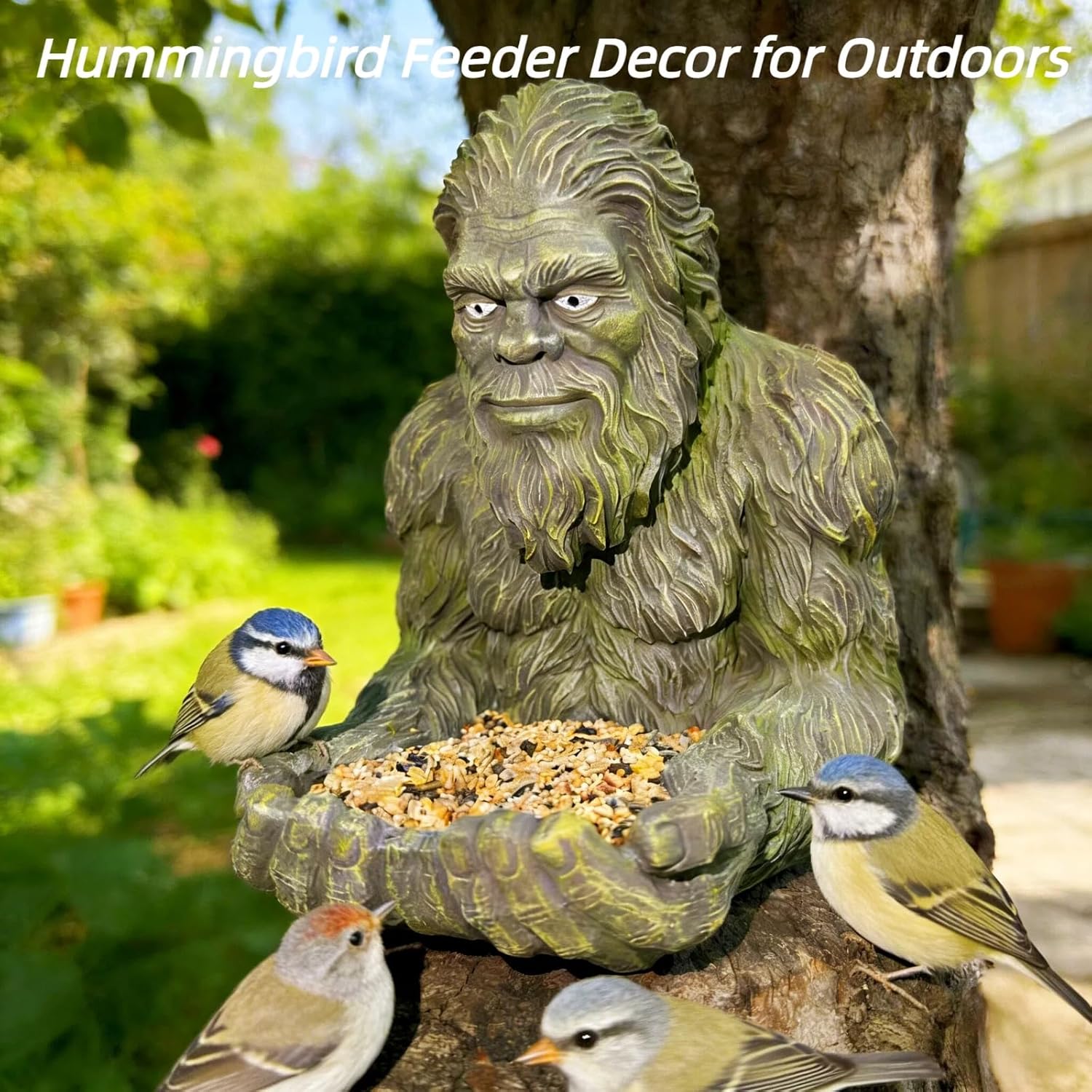 Large Bigfoot Bird Feeder Satue: 9.8" Green Garden Yard Art Decoration Sculpture for Hummingbird Squirrel - Handcraft Outdoors Hanging Feeder Decor Gifts for Mom Gardening Bird Lover's