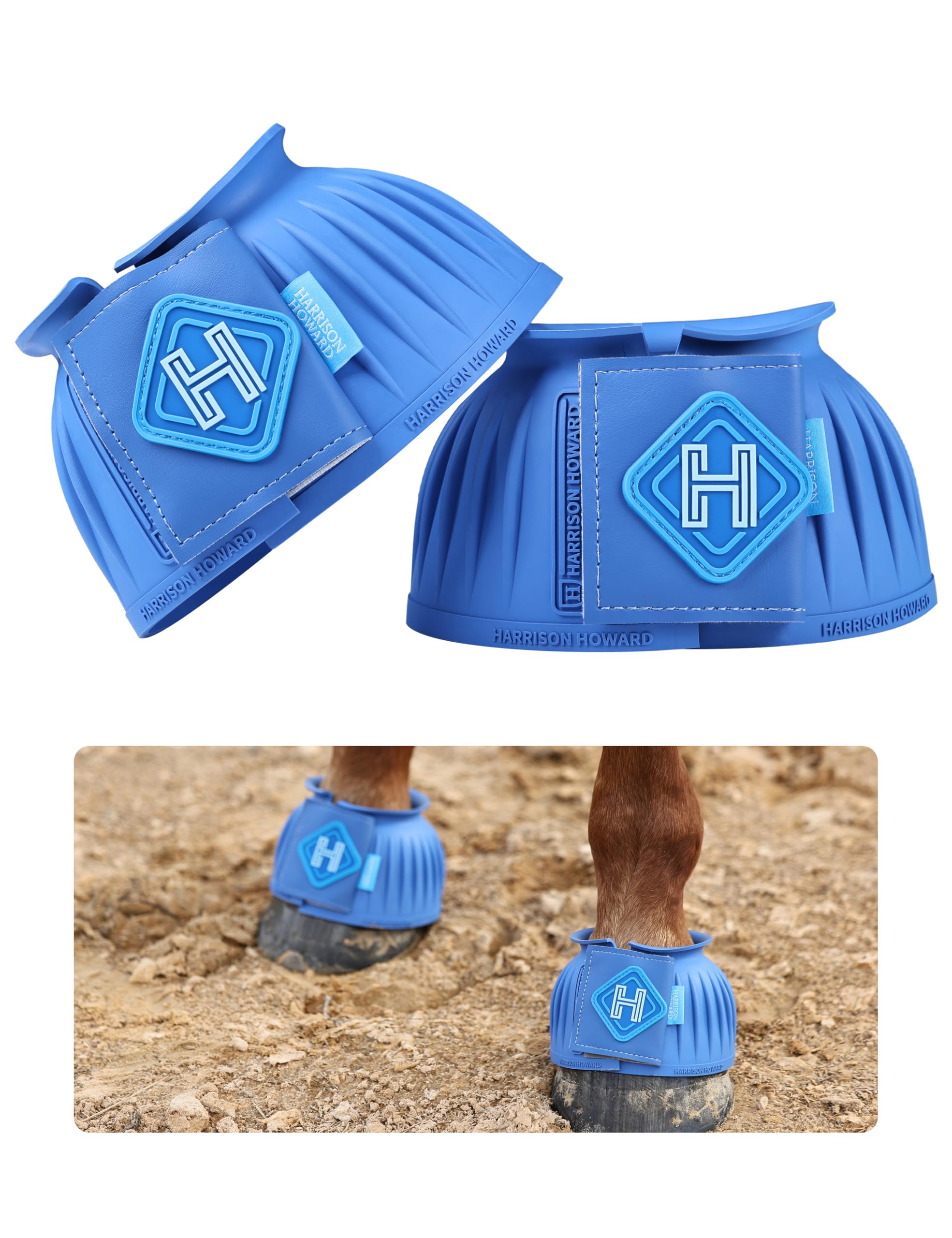 Harrison Howard Rubber Pull-on Bell Boots with Fleece Lining and Touch-Close Tapes Hoof Overreach Protection for Horses